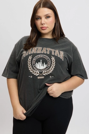 Grey Graphic T-shirt Short Sleeve Crew Neck theater visit