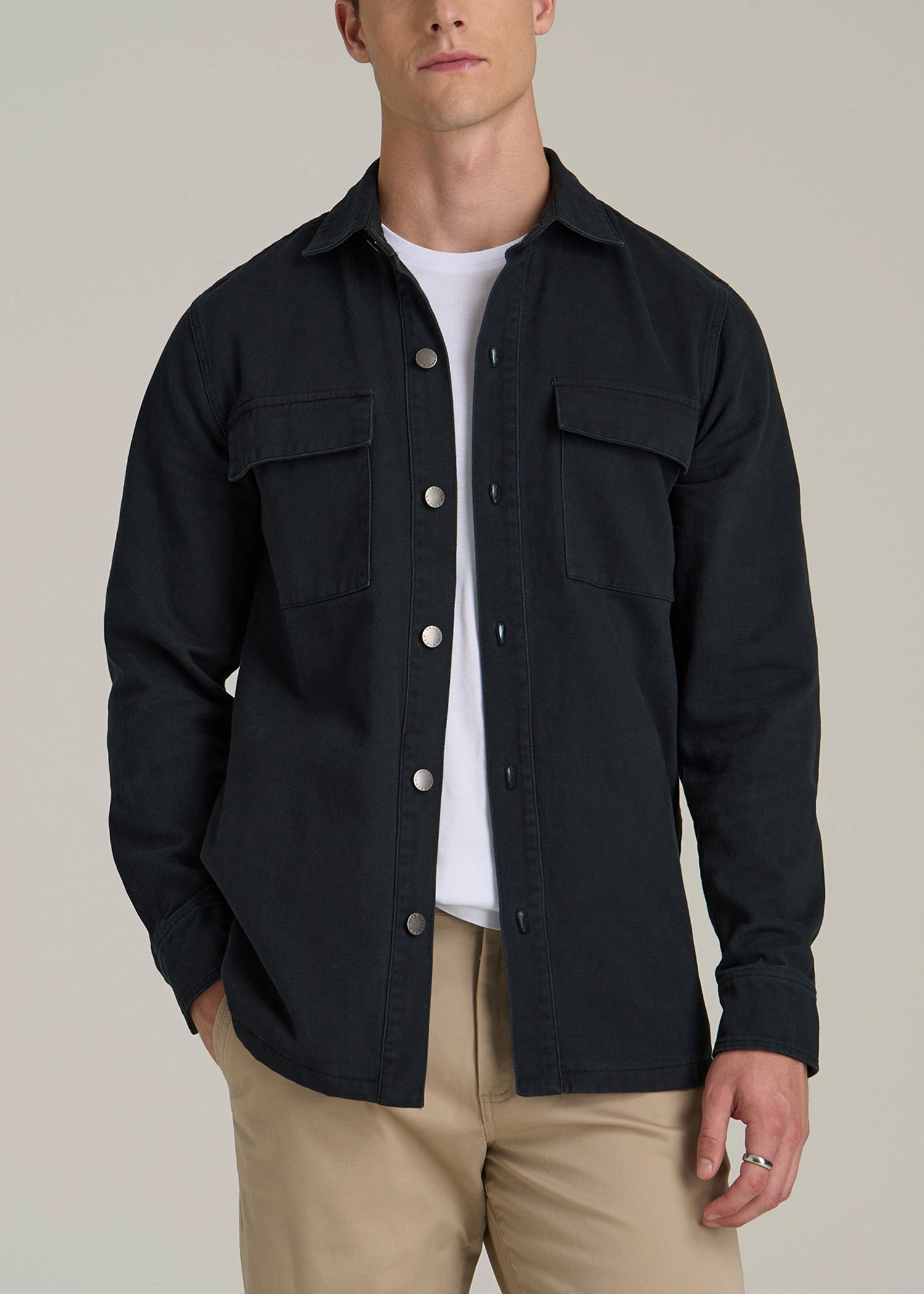 Casual Twill Shirt Jacket for Tall Men in Evening Blue Go To Layer