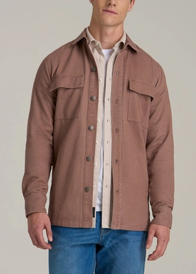 Stylish Outer Layer Soft Shell Material Casual Twill Shirt Jacket for Tall Men in Nutmeg