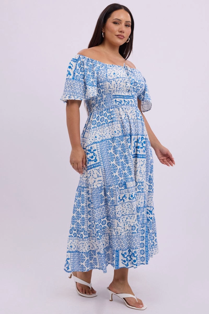 White Boho Maxi Dress Short Sleeve Ruched Bust Linen Blend Subtle Stitch Side-Slit