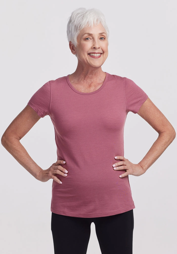Heathered Fabric Effortless Comfort Design Addie Crew Neck - Powdered Rose