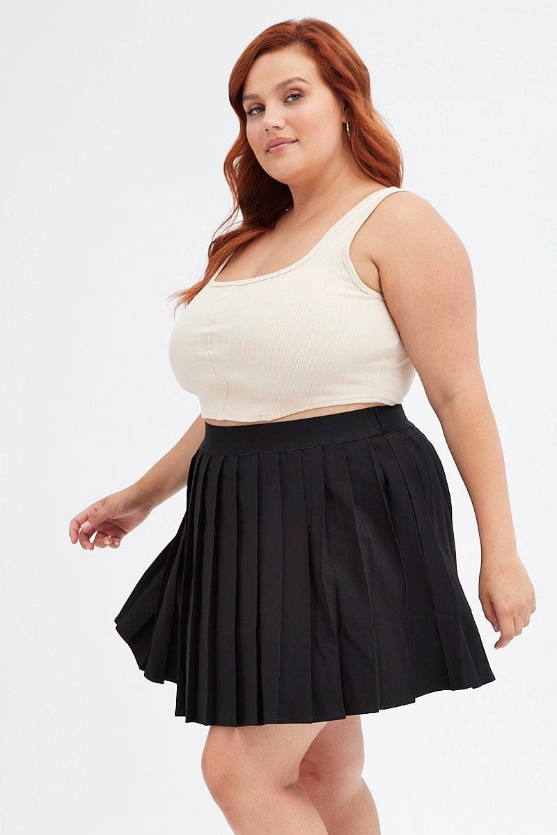 Outfit Focused Tailored Cut Black Tennis Skirt Pleated Elastic Waist
