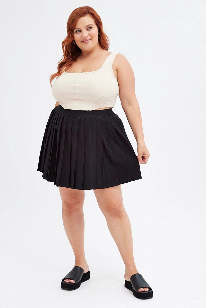 Easy Movement Black Tennis Skirt Pleated Elastic Waist