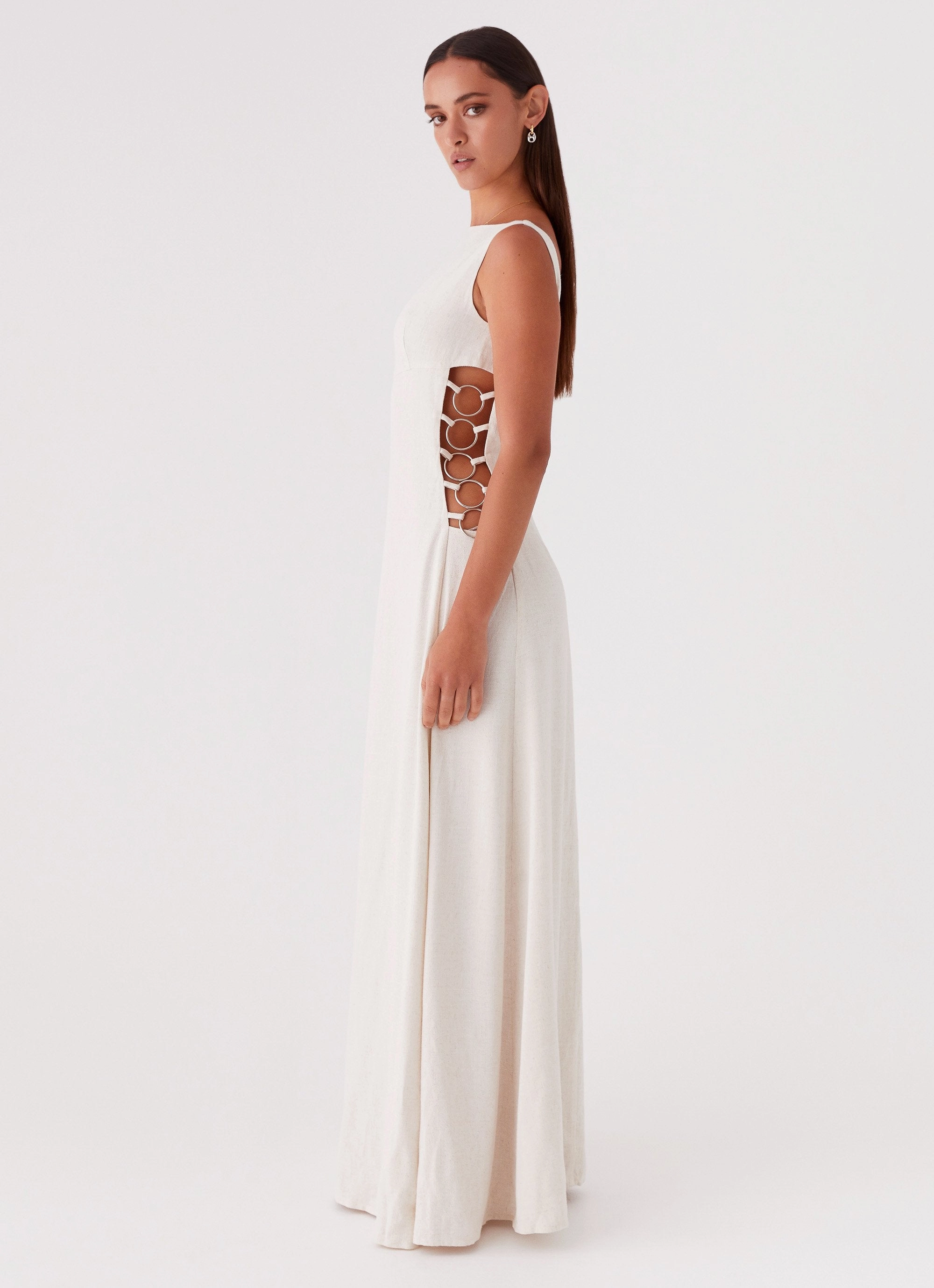 Catherine Linen Maxi Dress - Oatmeal Bright Colors Elegant Charm