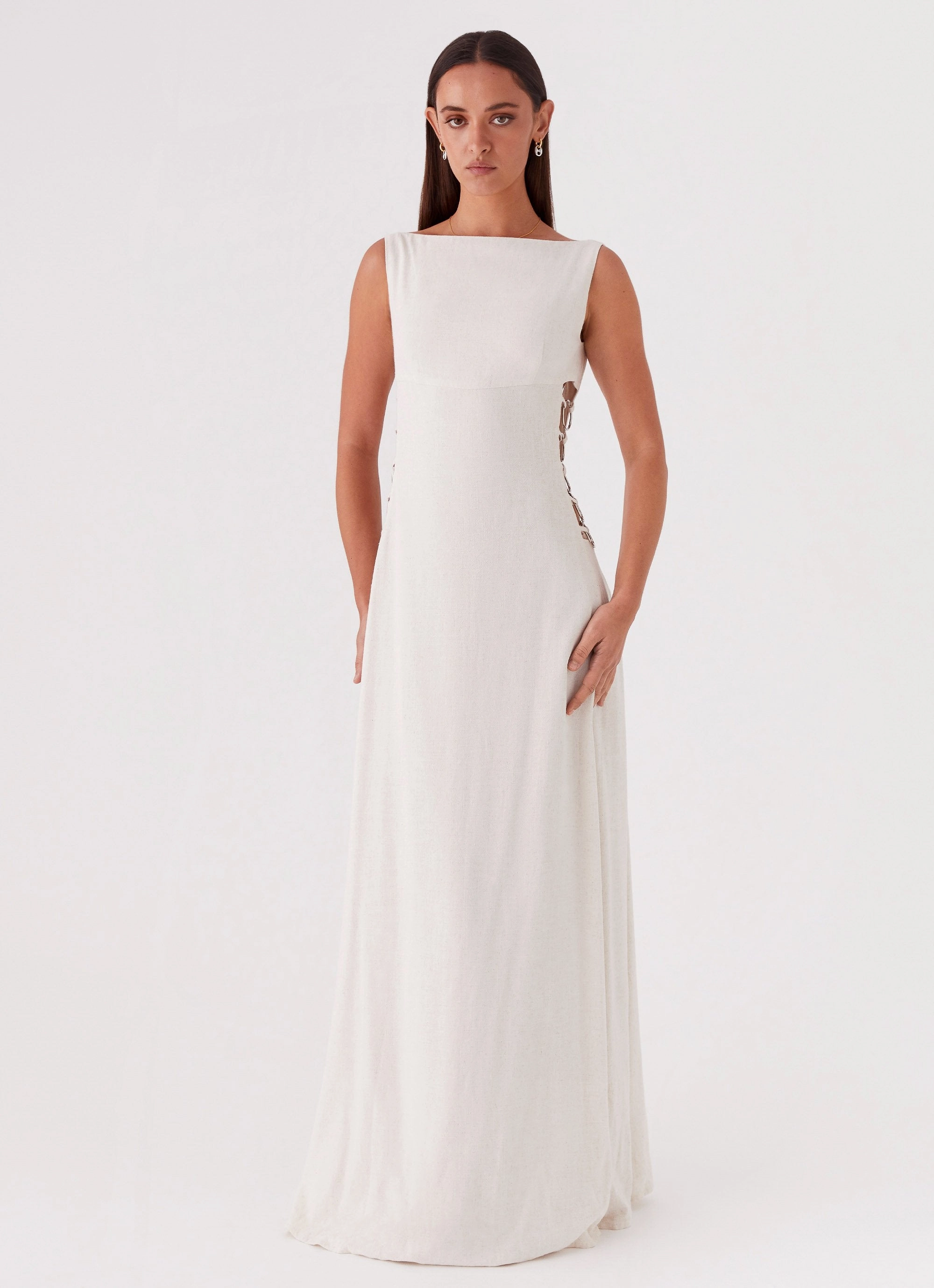 Catherine Linen Maxi Dress - Oatmeal Minimal Aesthetic