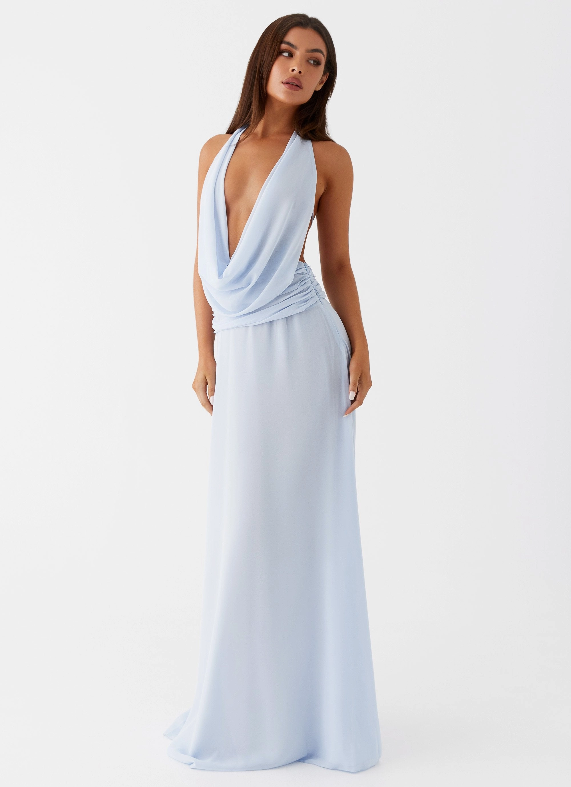 Bow Soft Chic Harmony Elysia Chiffon Maxi Dress - Baby Blue