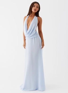 Bow Soft Chic Harmony Elysia Chiffon Maxi Dress - Baby Blue