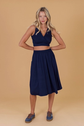 Abstract Motif Retro Style Skirt Serena Dark Blue