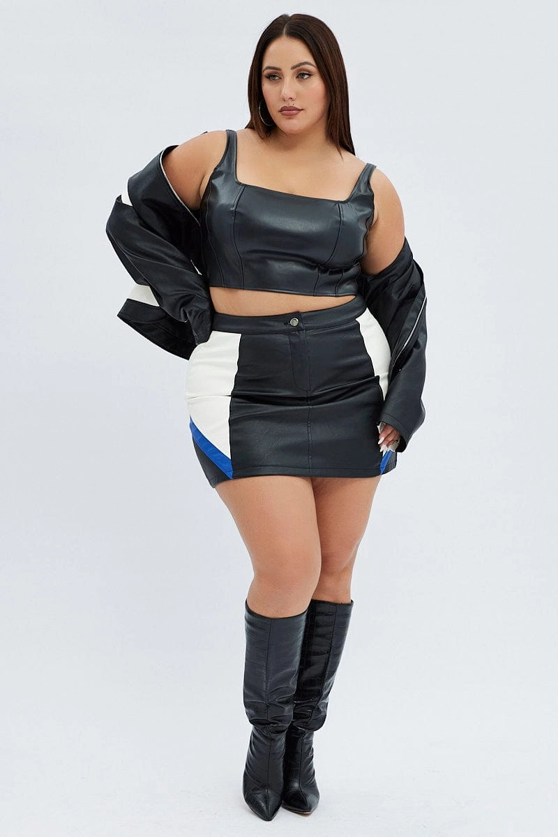 Biodegradable Fabric Local Artisan Black Mini Skirt Faux Leather Biker