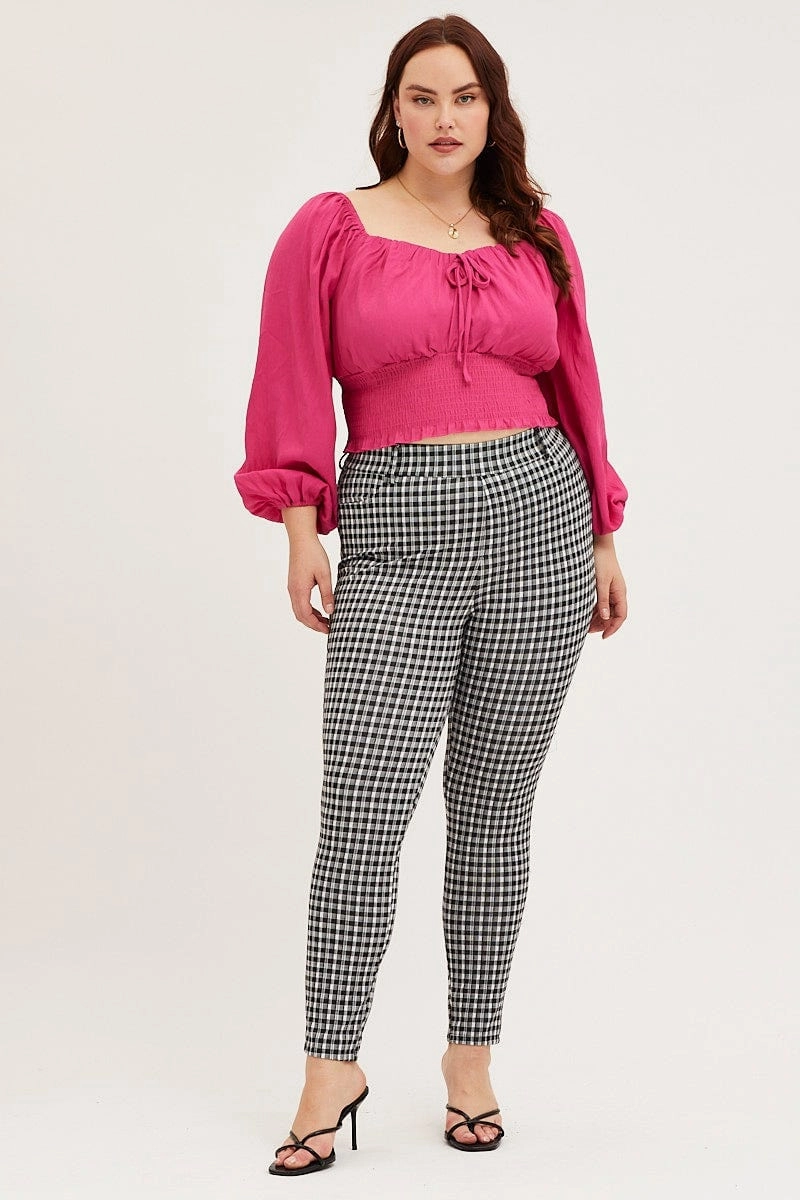 Check Elastane Leggings High Rise AntiSlipGrip Indoor Comfort