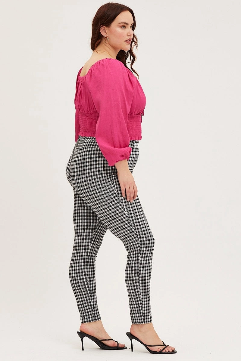 Check Elastane Leggings High Rise Tapered Leg Design Versatile Wearable