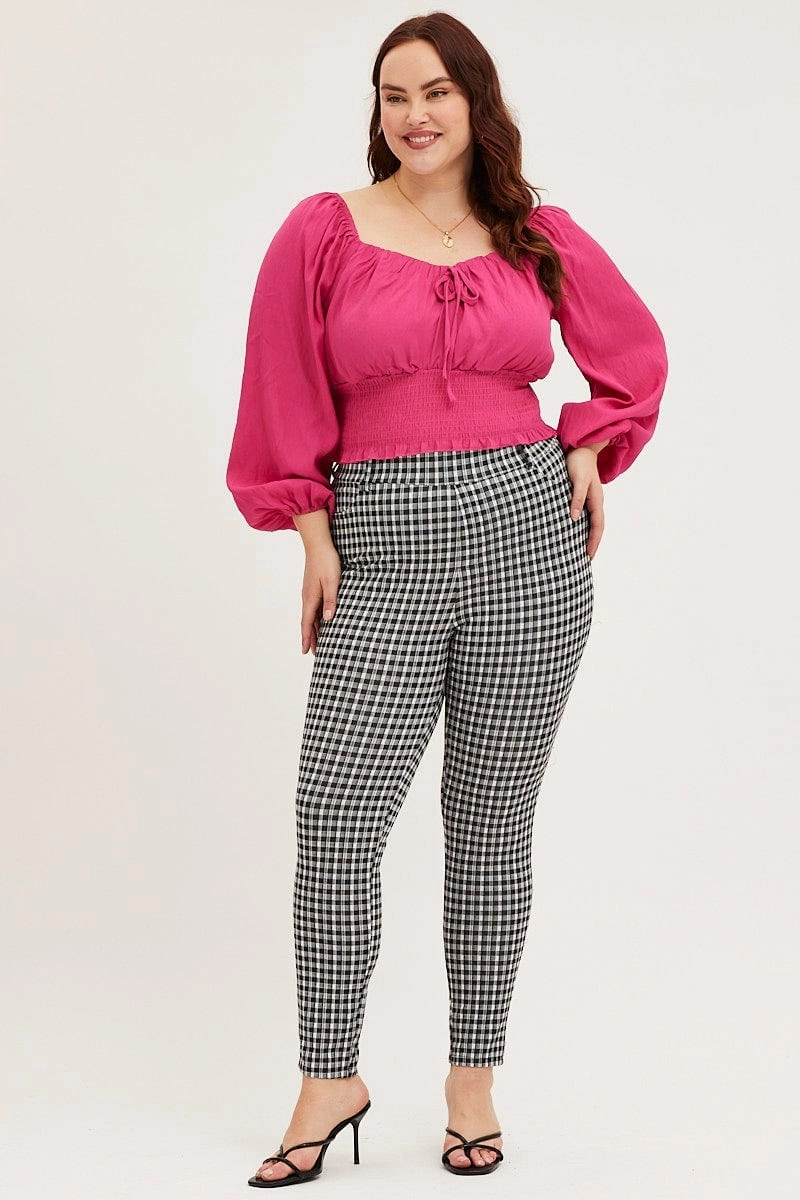 Check Elastane Leggings High Rise Smart Look Effortless Fit
