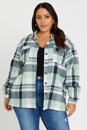 Check Long Sleeve Shirt high-low hem UV Protective Fabric