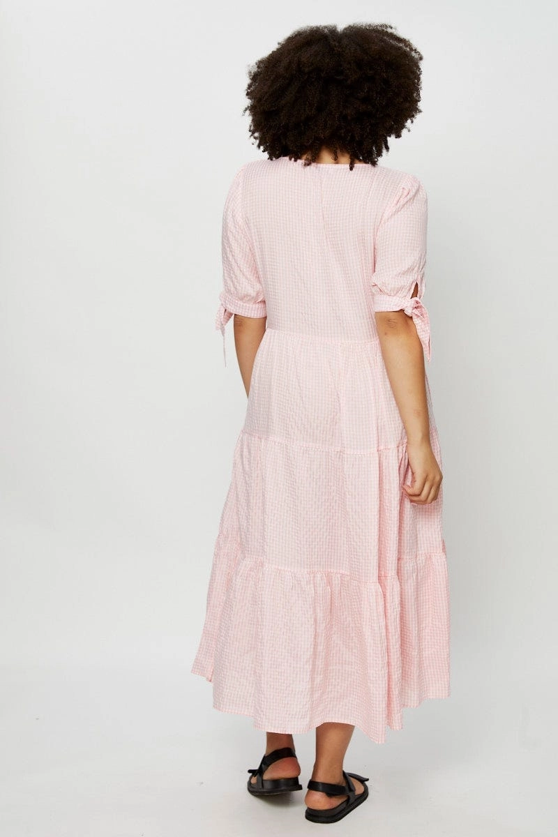 Check Midi Dress V-neck Short Sleeve Must-have budget-friendly