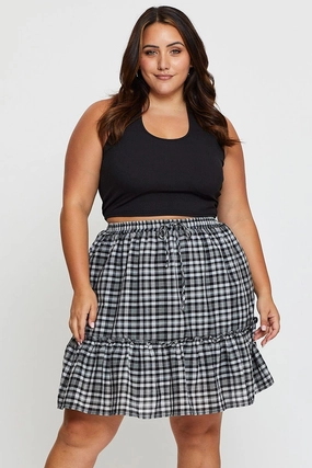 Everyday Comfort Check Mini Skater Skirt Elastic Waist
