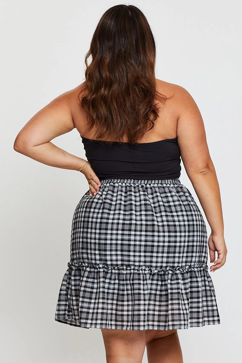 Day Ready Check Mini Skater Skirt Elastic Waist