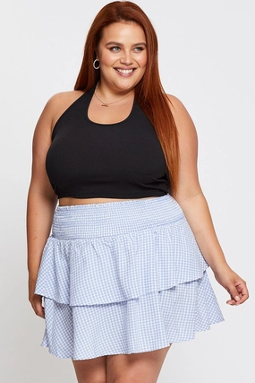 Check Mini Skater Skirt Tie Casual Wear