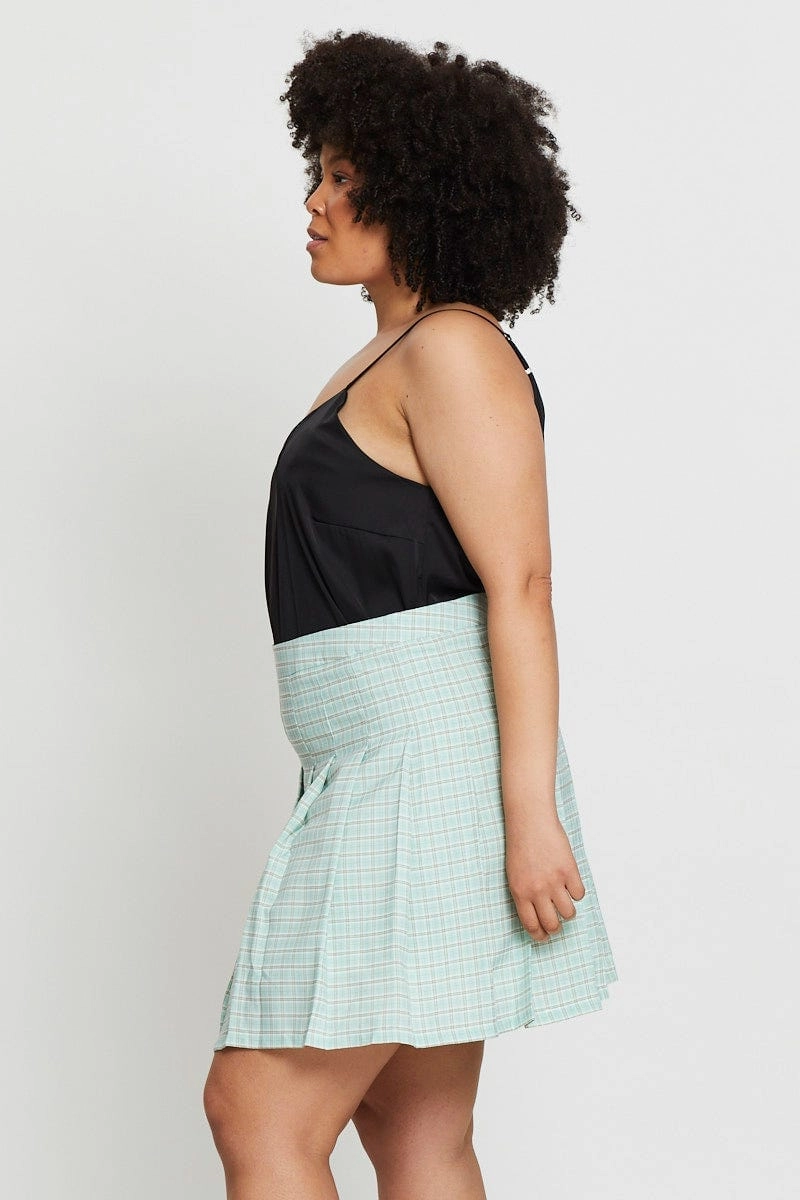 Layered Structure Check Mini Tennis Skirt Pleated
