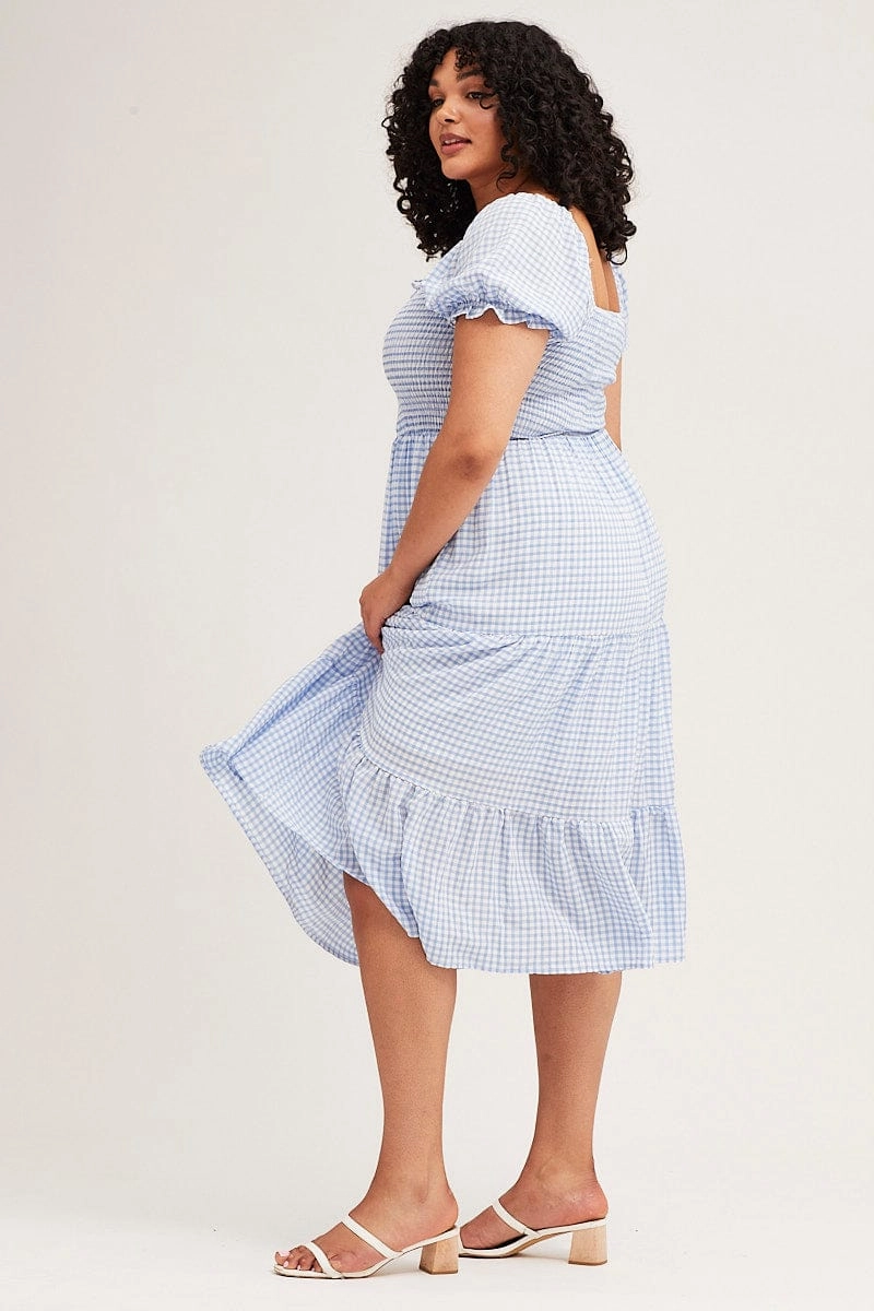 Inner Glow Comfortable Waist Design Fit Check Short Sleeve Tiered Midi Dress