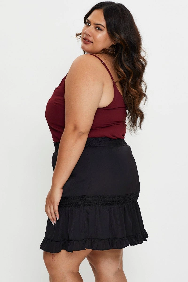 Cozy Vibes Pleated design Black Mini Skater Skirt Ruffle Hem