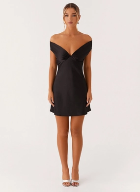 Jenner Mini Dress - Black Soft Wear Satin-Sleeve
