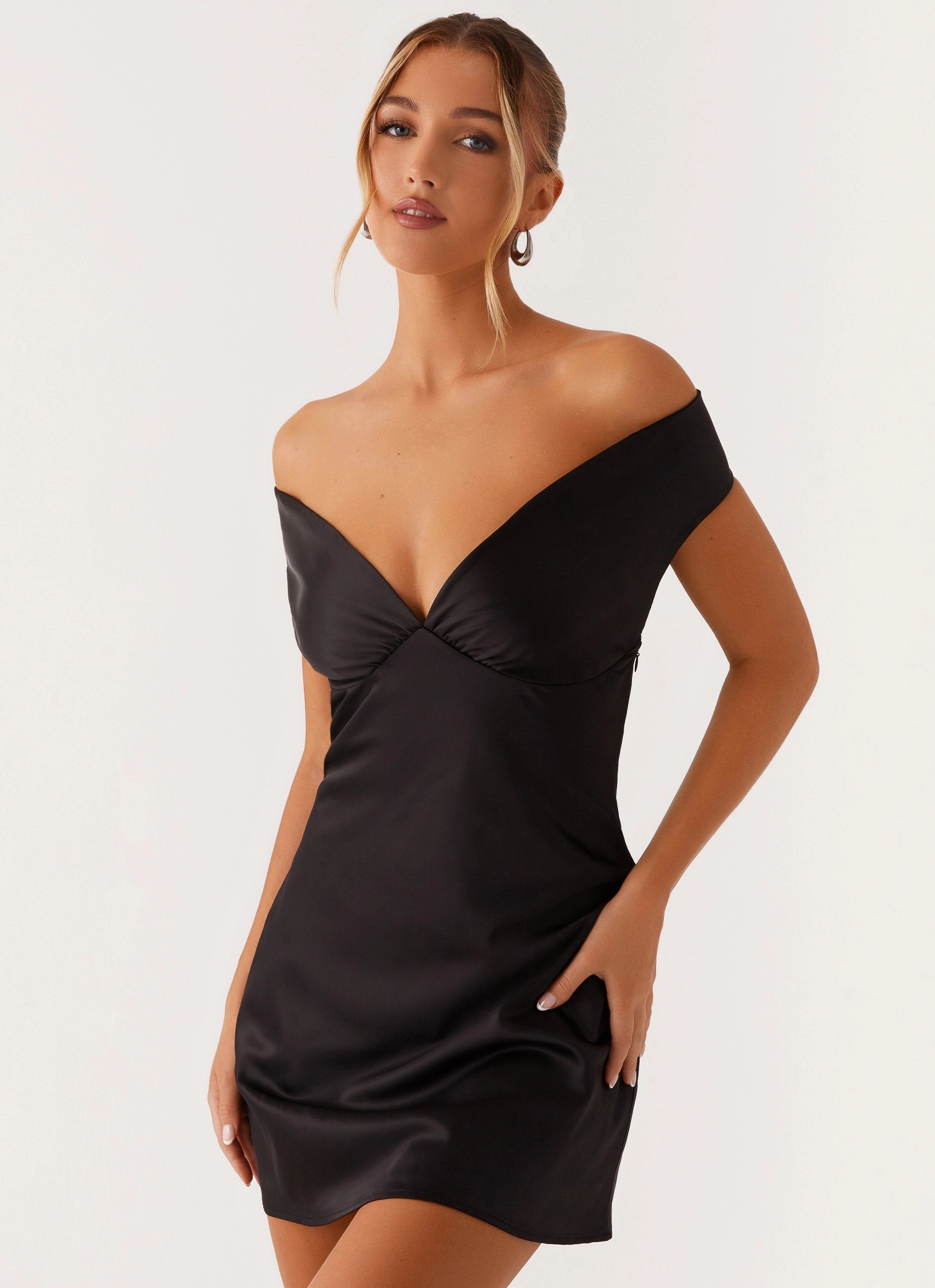 Lounge Style Wrap Charm Jenner Mini Dress - Black