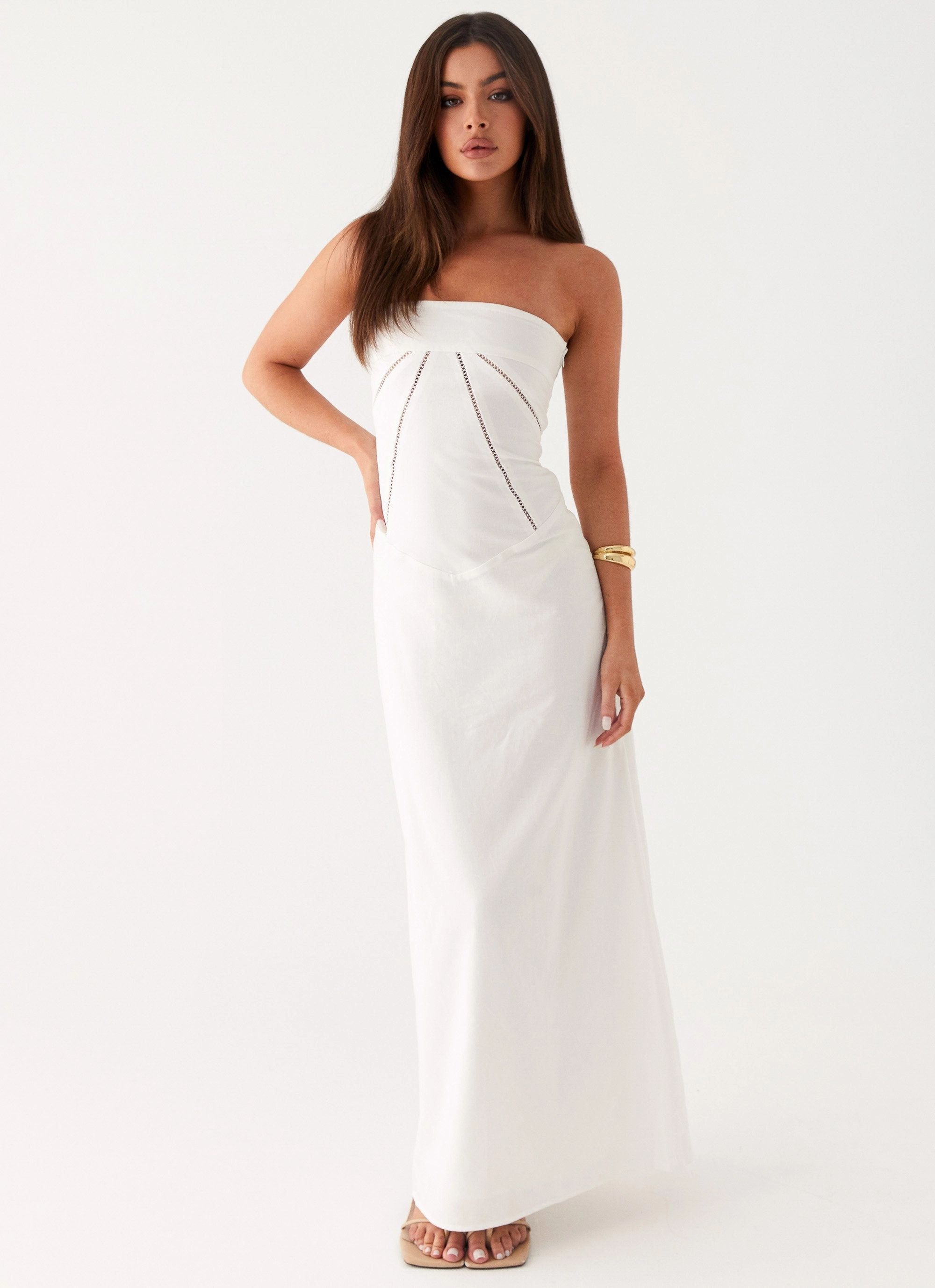 Cerisa Linen Maxi Dress - White Pure Lines