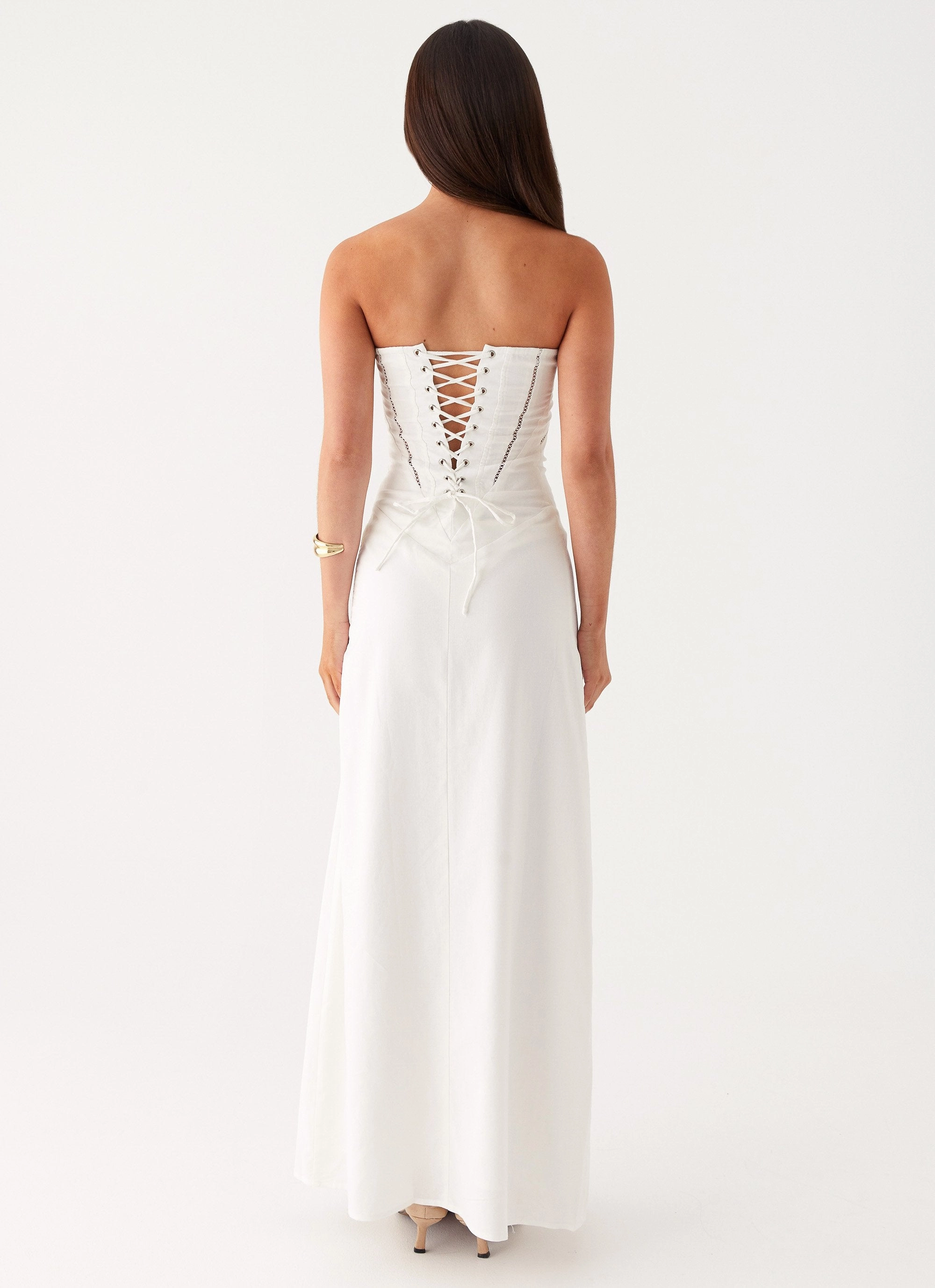 Cerisa Linen Maxi Dress - White Silk-Blend