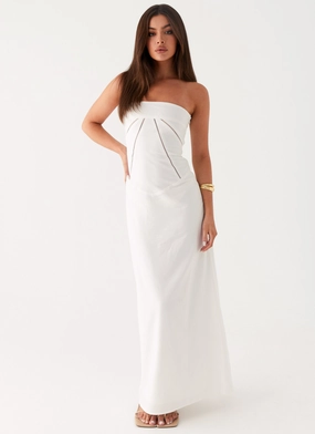 Cerisa Linen Maxi Dress - White Pure Lines