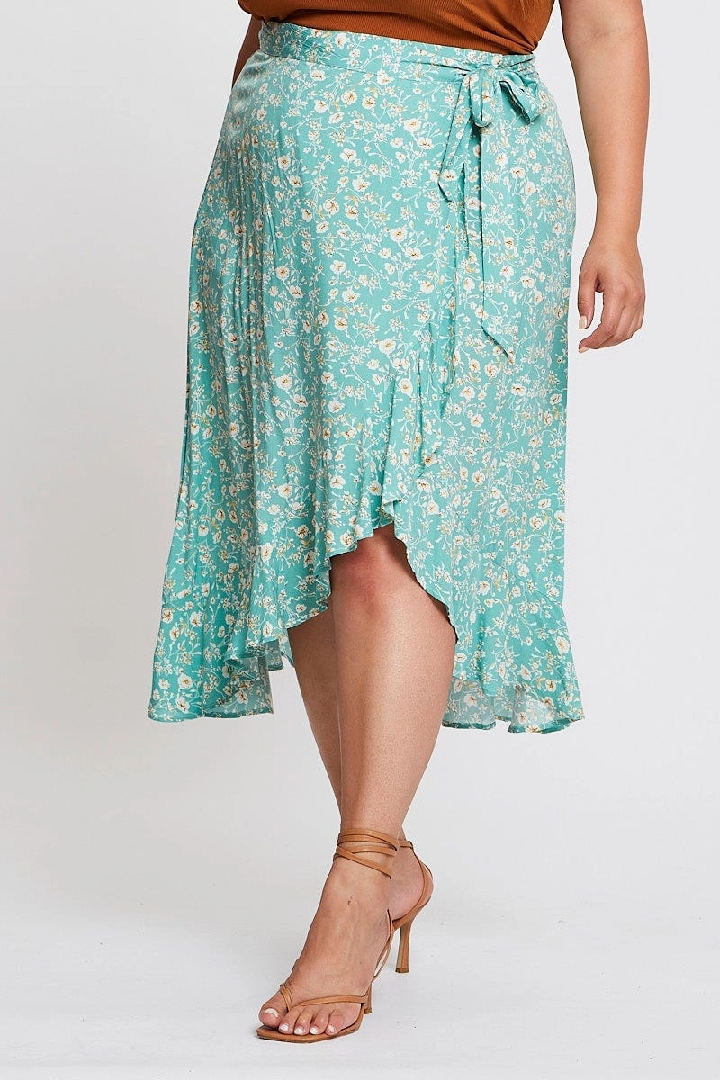 Relaxed Mood Retro Style Floral Print Maxi Skirt Ruffle Hem