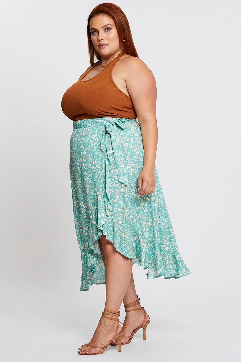 Floral Print Maxi Skirt Ruffle Hem Stylish Finish