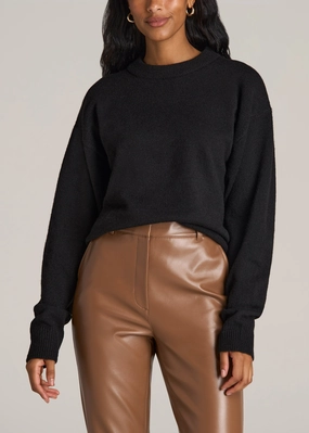 appropriate for weekdays Relaxed Crewneck Wool Blend Tall Women's Sweater in Black