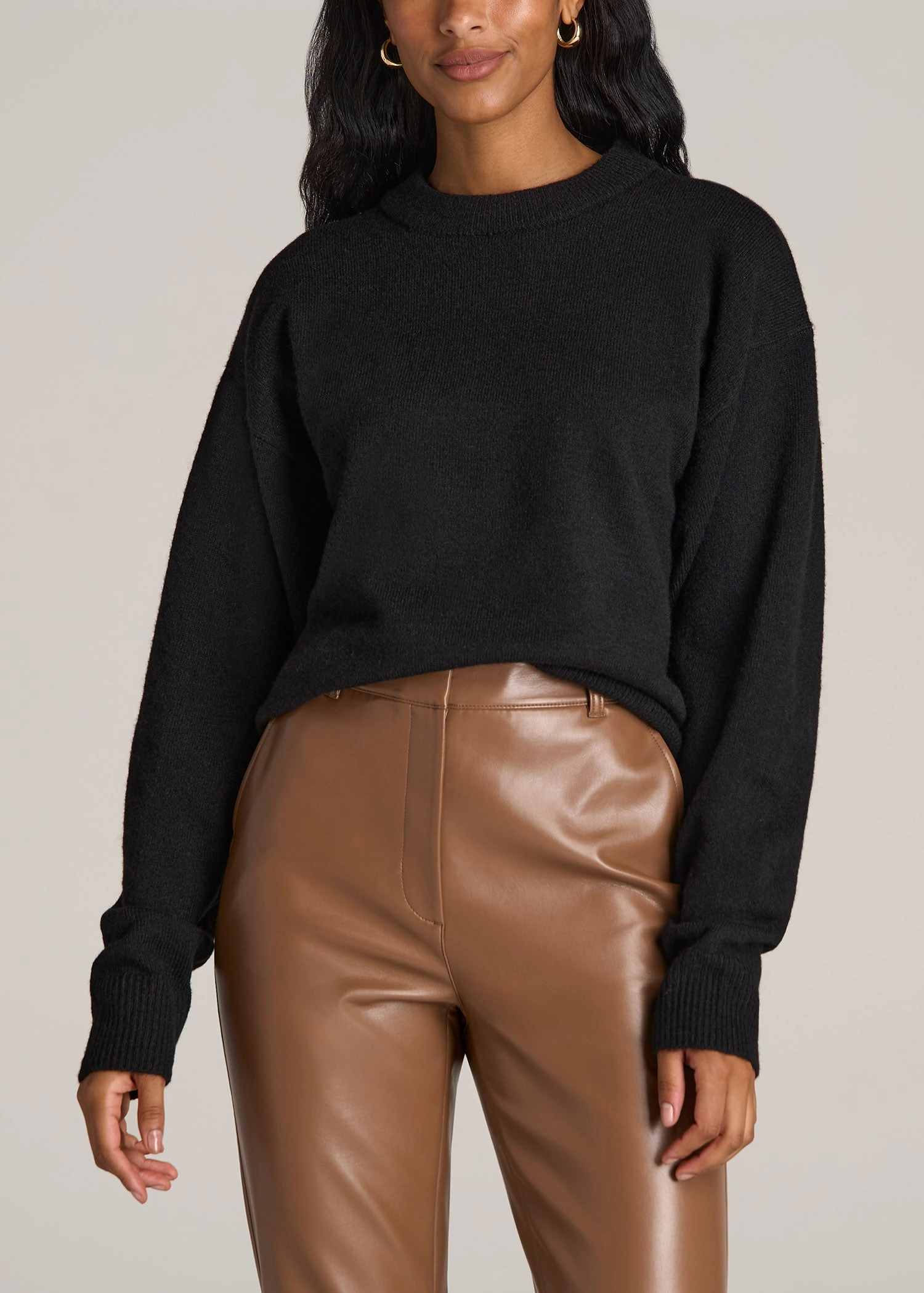 Go-to Wear Generic Relaxed Crewneck Wool Blend Tall Women's Sweater in Black