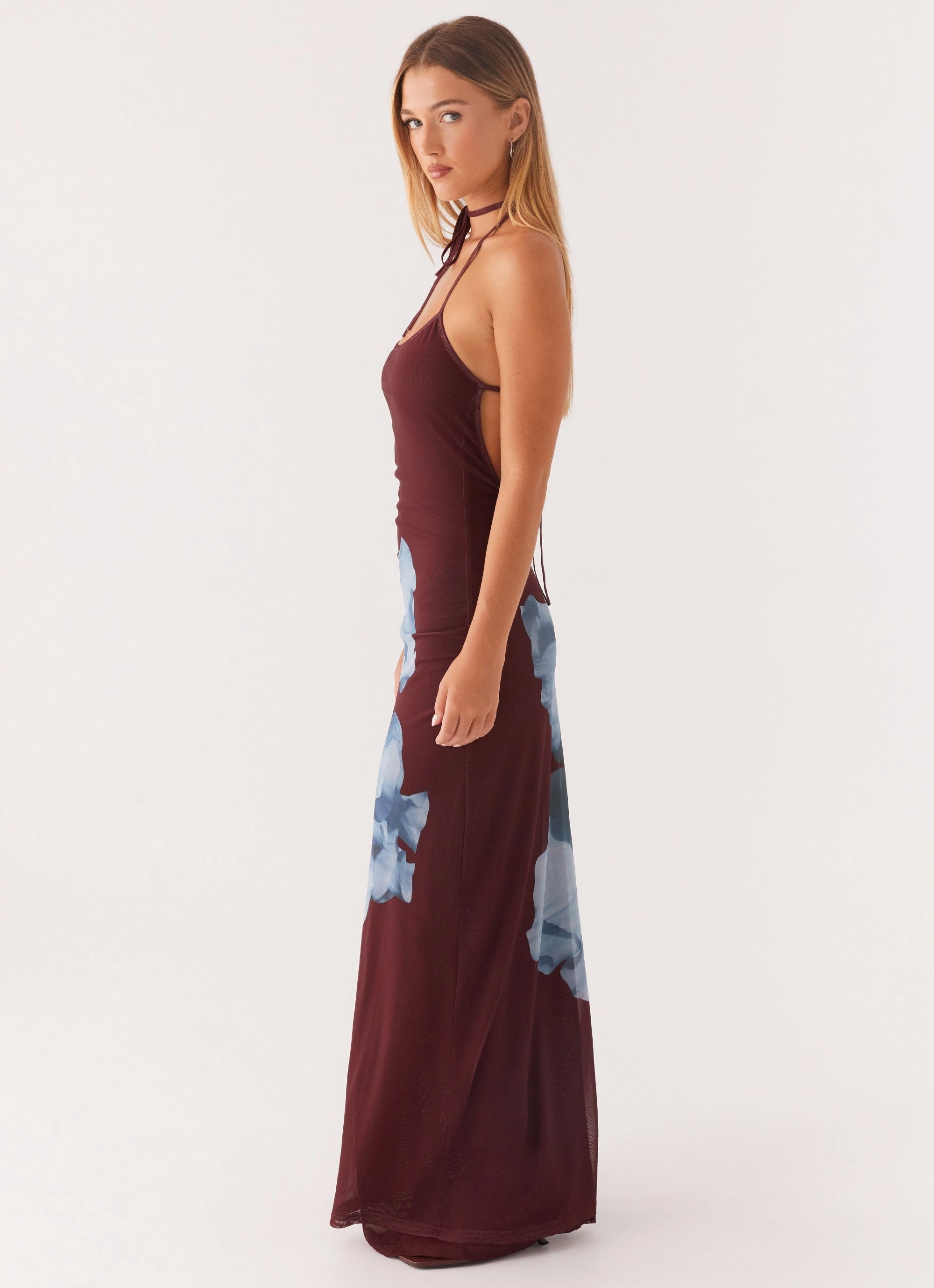Cool Shape Dayana Halterneck Maxi Dress - Maroon Print