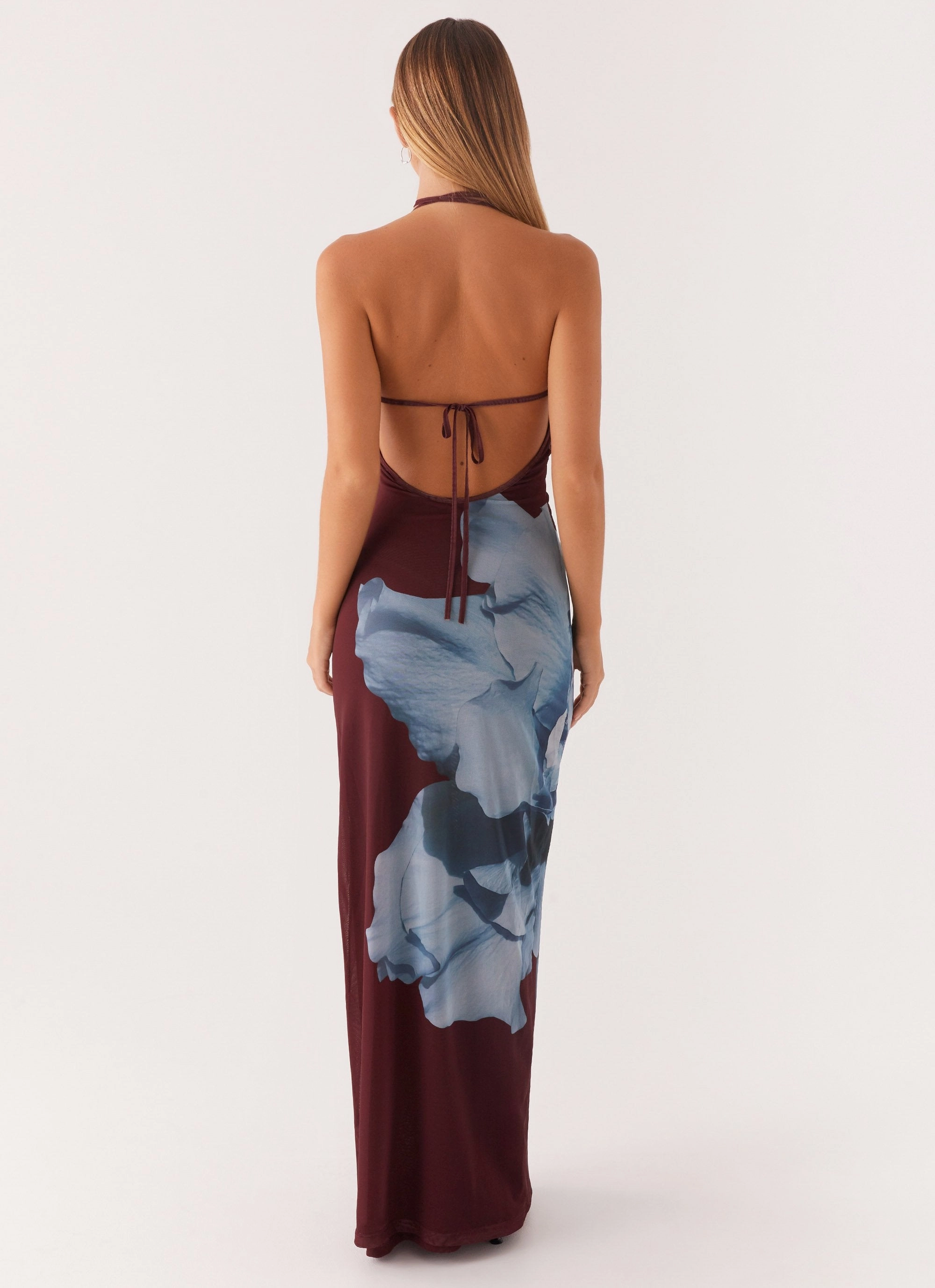 Chic Tailoring Dayana Halterneck Maxi Dress - Maroon Print