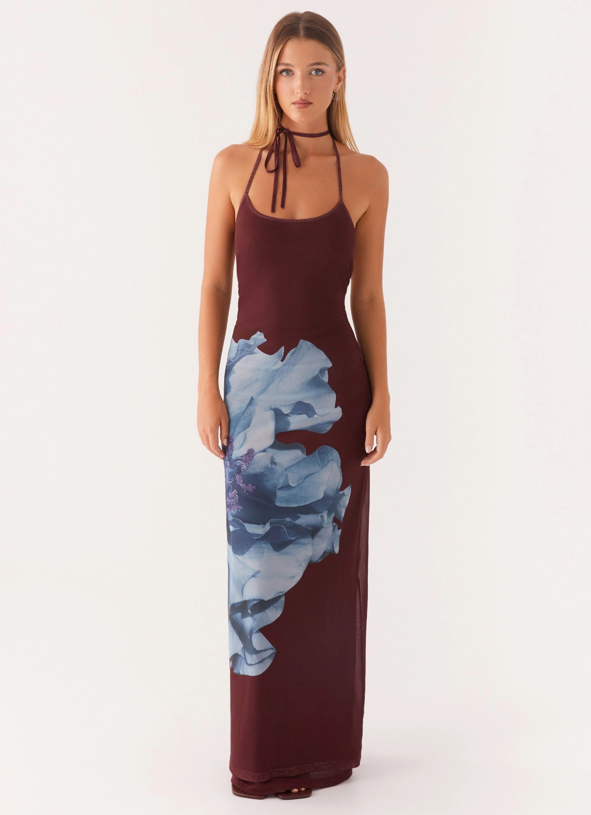 Dayana Halterneck Maxi Dress - Maroon Print Casual Edge Work-Ready Look