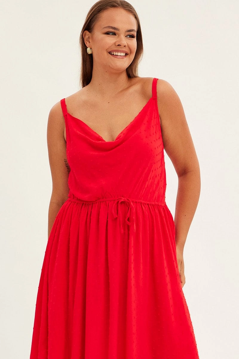 Vibrant patterned dress Red Party Dress Strappy V Hem Crinkle Dobby Viscose