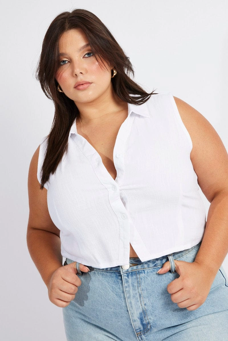 White Shirt Sleeveless Tie Back High Density Weave