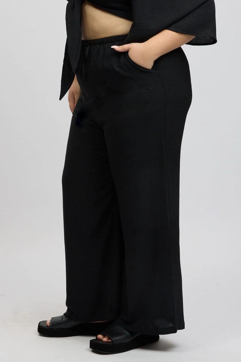 Flex Wear Design Black Textured Georgette Lined Wide Leg Pants