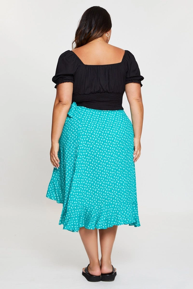 Ventilated Slits Subtle Details Floral Print Midi Skirt Ruffle Hem