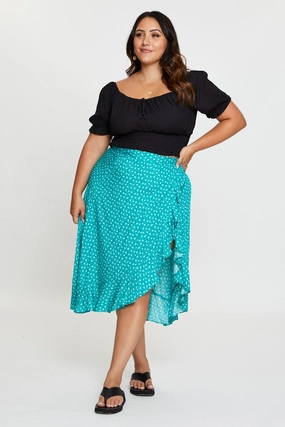 Low Impact Dye Outfit Mood Floral Print Midi Skirt Ruffle Hem