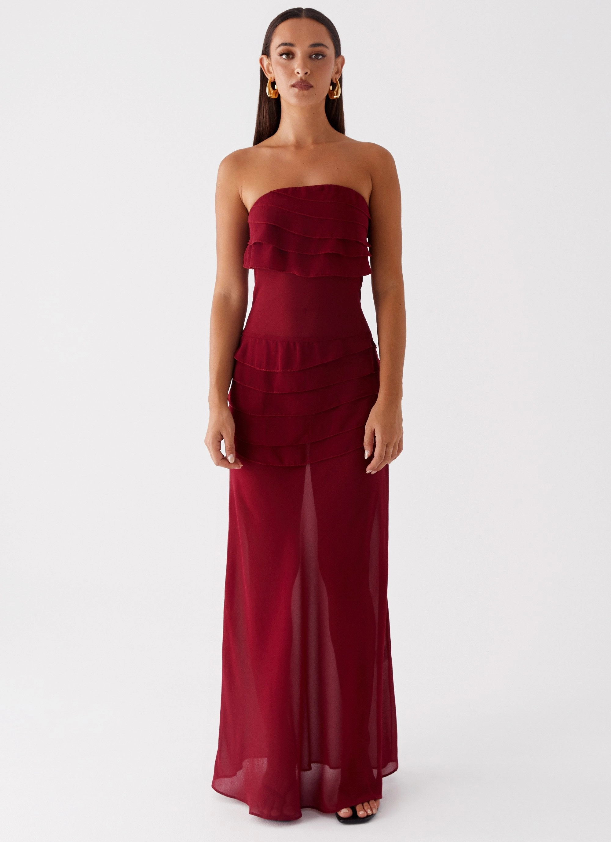 Wide Swing Walk Mood Into The Night Maxi Dress - Cherry Red