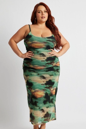 Multi Abstract Scoop Neck Mesh Maxidress Brunch Outfit