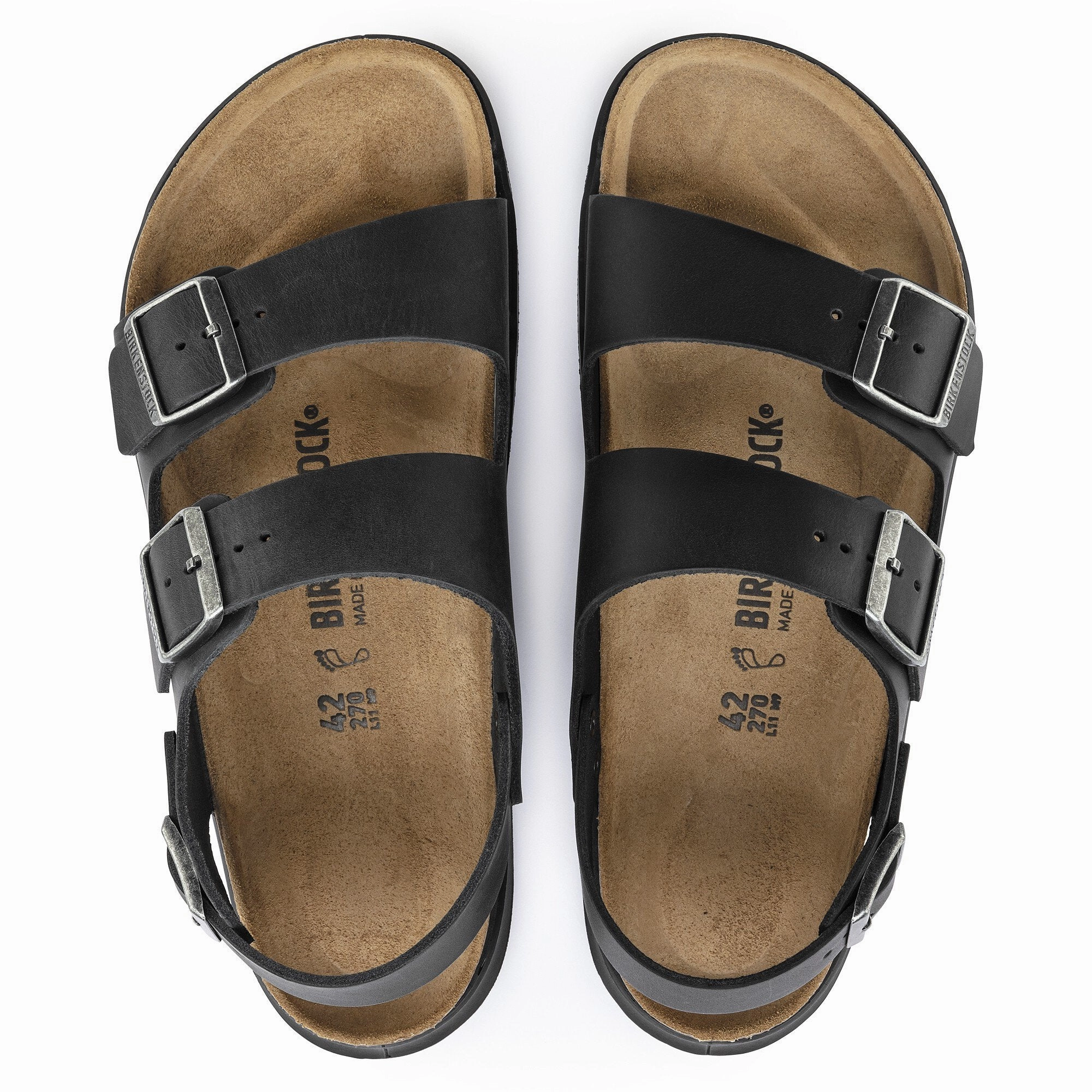 Comfortable Open-toe Shoes Anti microbial coating Birkenstock Men's Milano Crosstown - Black Oiled Leather