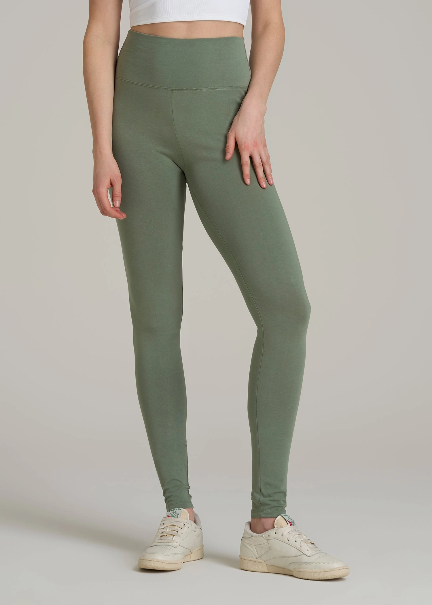Women's Tall Cotton Leggings in Dark Seagrass Slimming Stretch Comfort Flex Wear