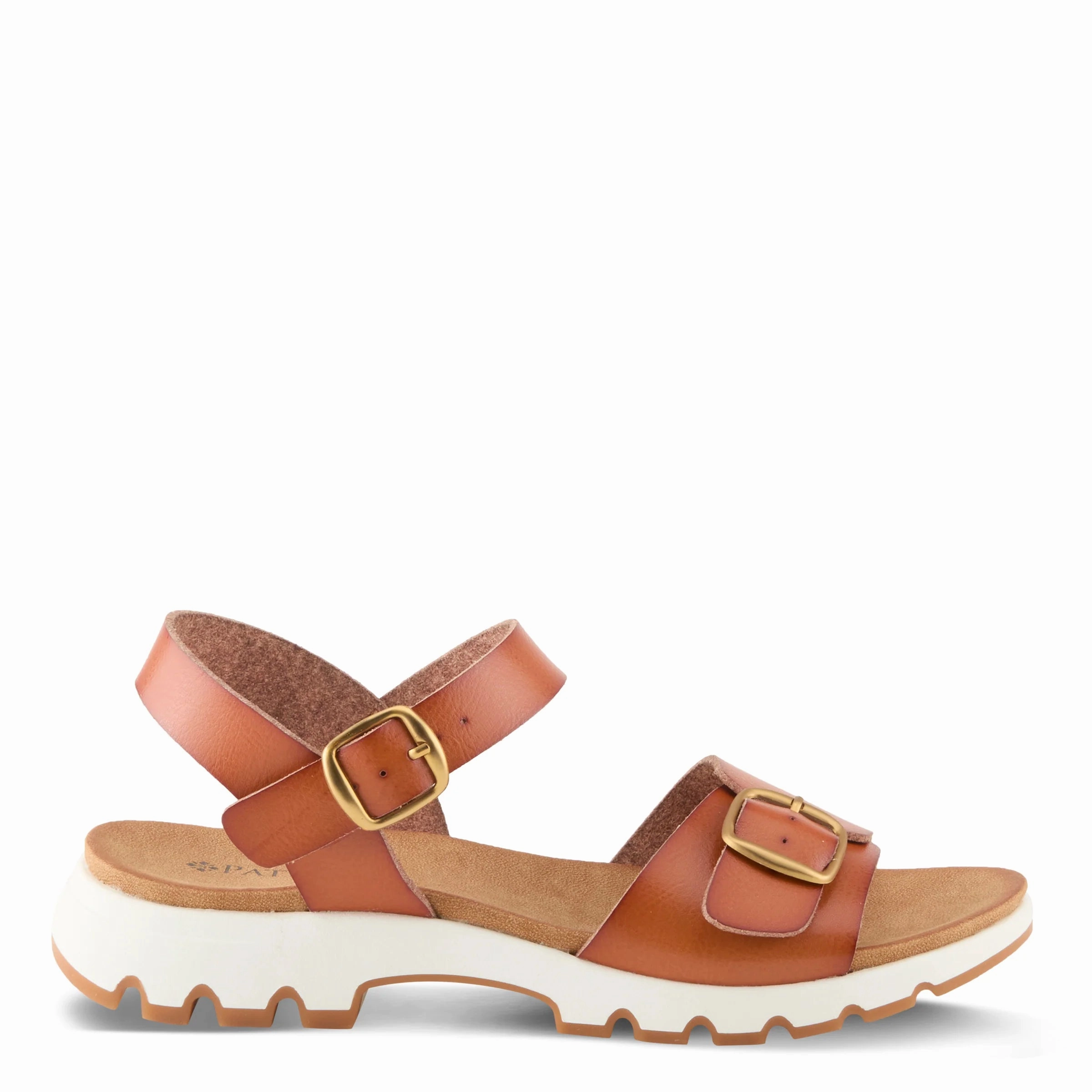 Anti Slip Traction Patrizia by Spring Step Women's Bunch Ankle Strap Sandal - Cognac