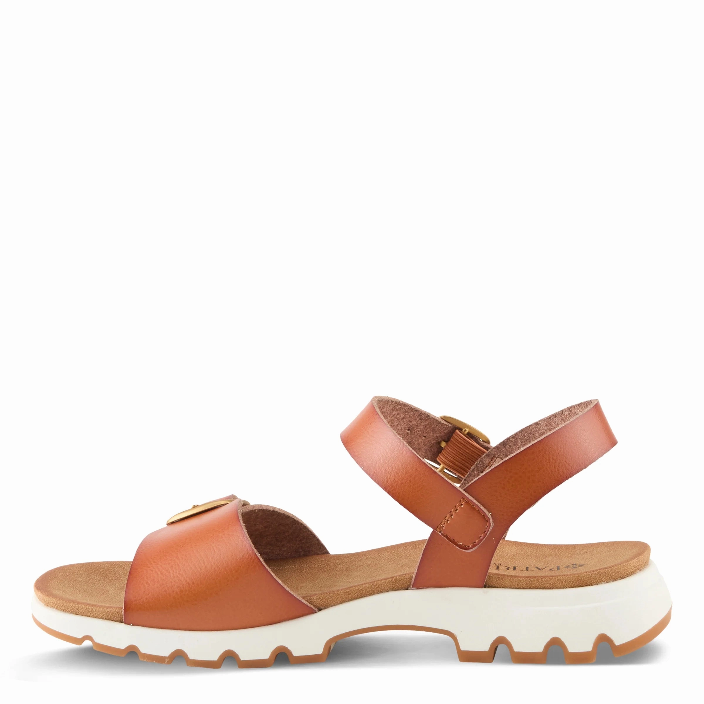 Patrizia by Spring Step Women's Bunch Ankle Strap Sandal - Cognac Simple Entry Breathable Sole