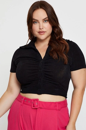 Long Sleeve Black Ruched Shirt Short Sleeve Slinky Jersey