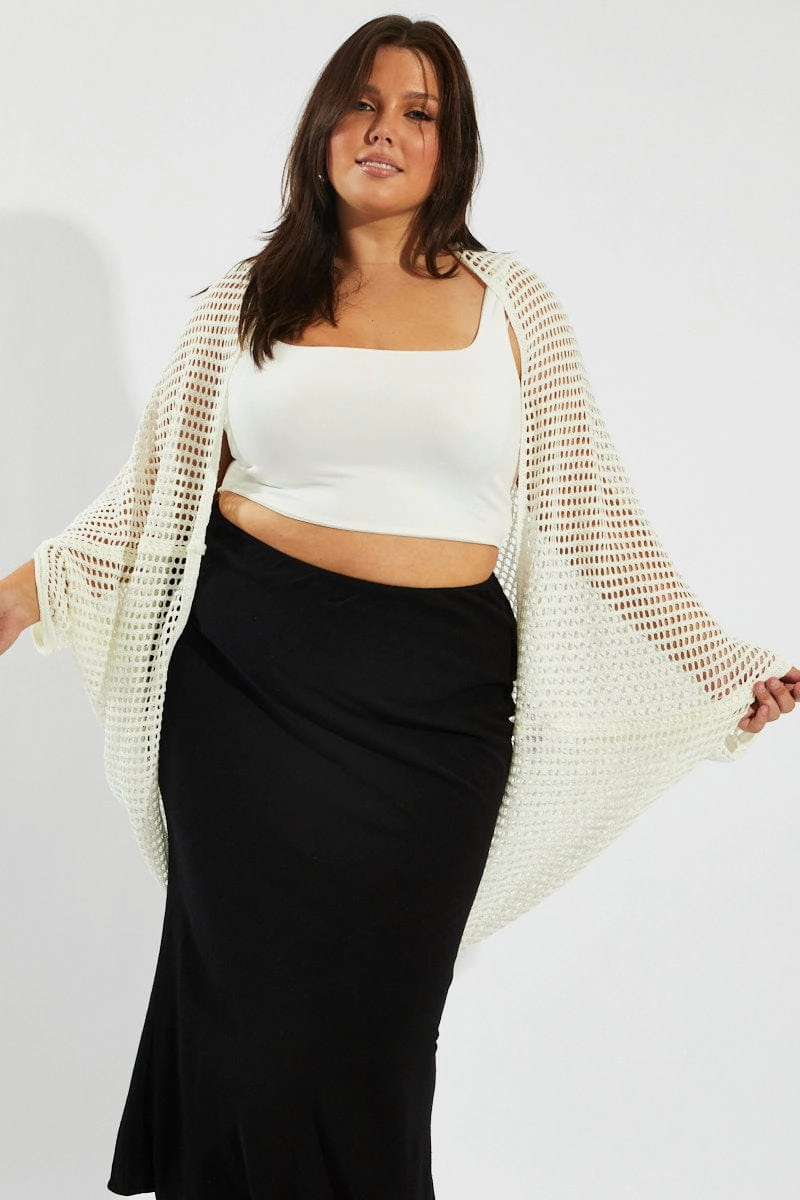 Essential Style White Crochet Cardigan Longline
