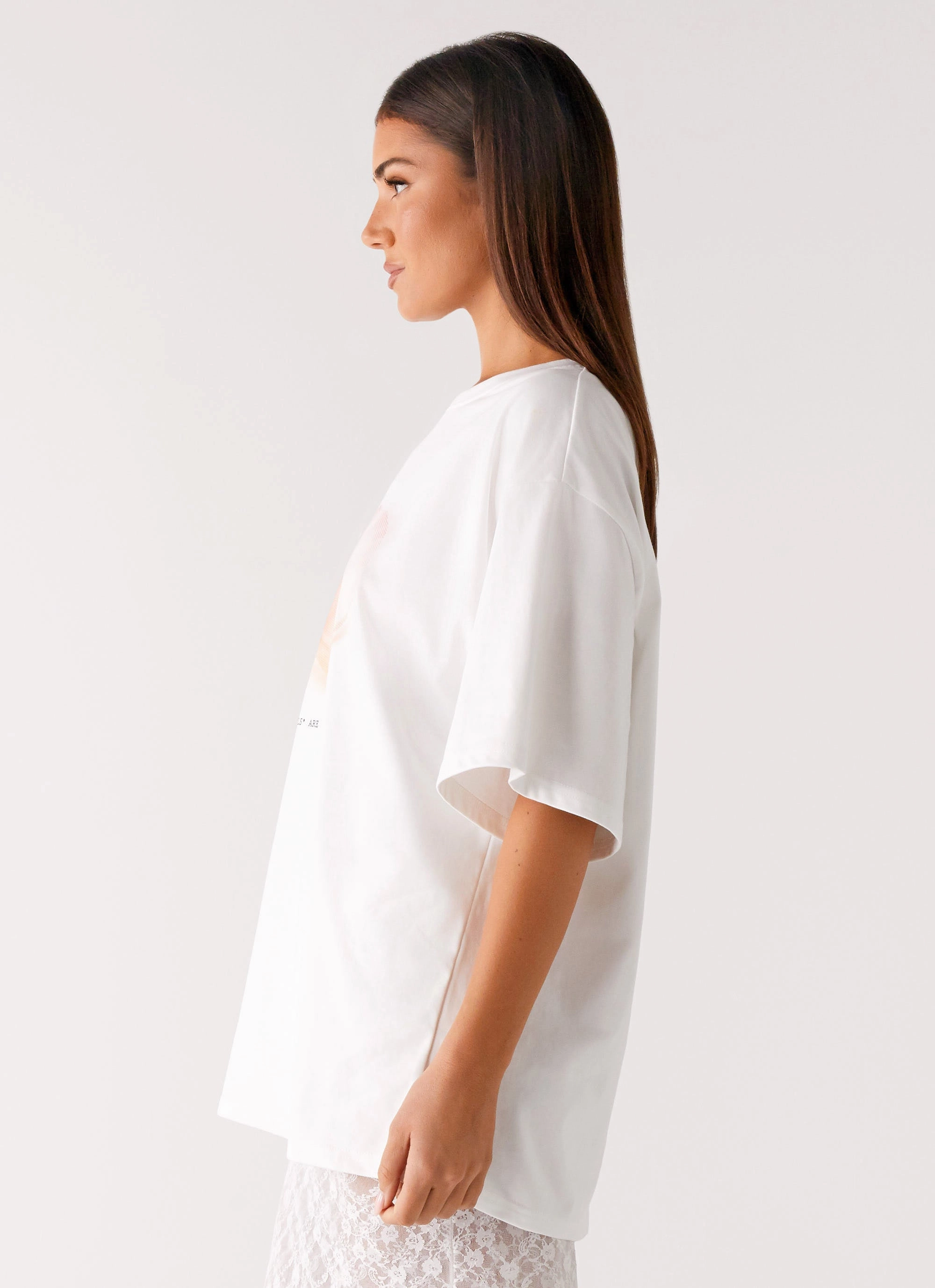 Pearl Oversized Tee - White No-Shrink Fabric Comfortable Layer